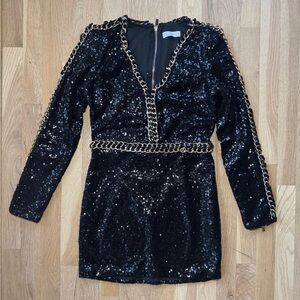 JESSICA BARA SHAREEN SEQUIN CHAIN MINI DRESS